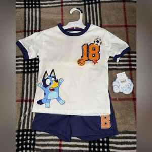 Toddler Boys' 2pc Bluey Athletic T-Shirt & Shorts Set - White 4T NWT blue white